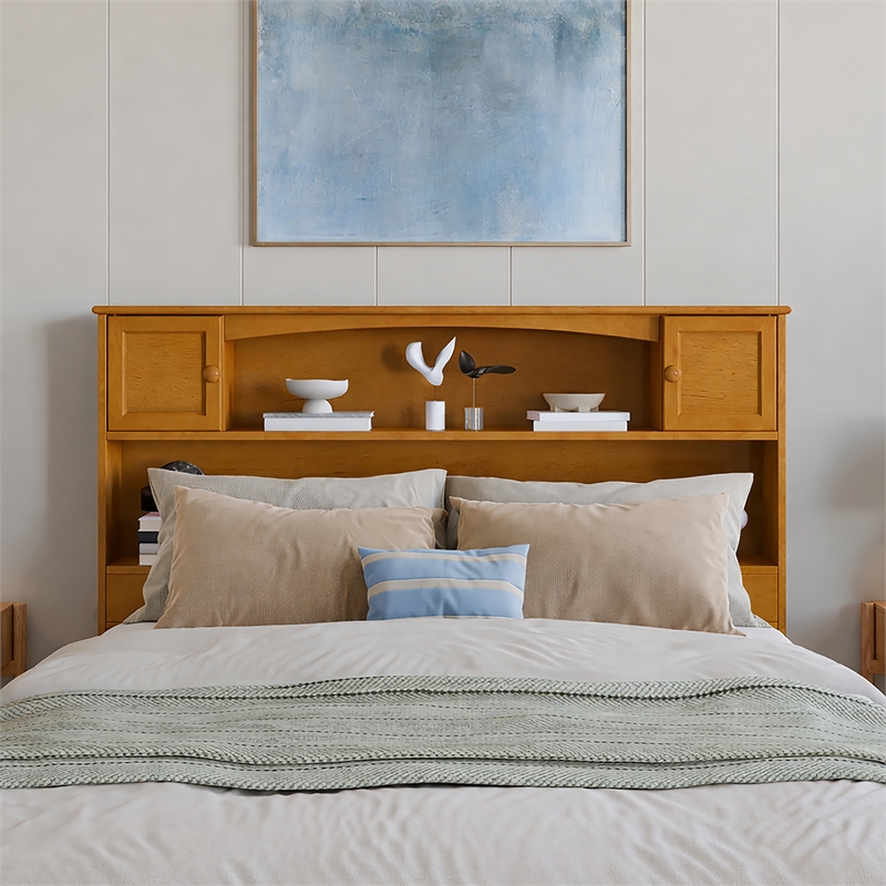 Denver Full Wood Platform Bed with Storage Drawers in Light Toffee