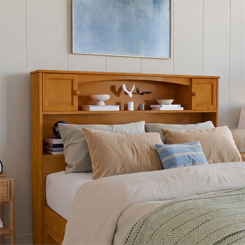 Denver Full Wood Platform Bed with Storage Drawers in Light Toffee