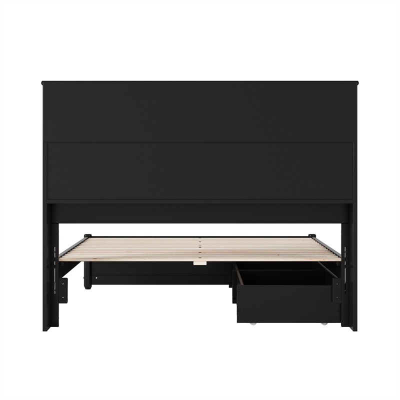 Denver Full Wood Platform Bed with Storage Drawers in Black