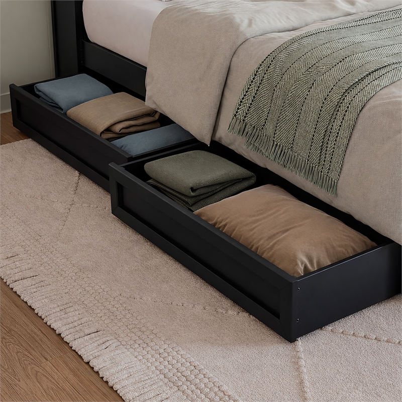 Denver Full Wood Platform Bed with Storage Drawers in Black