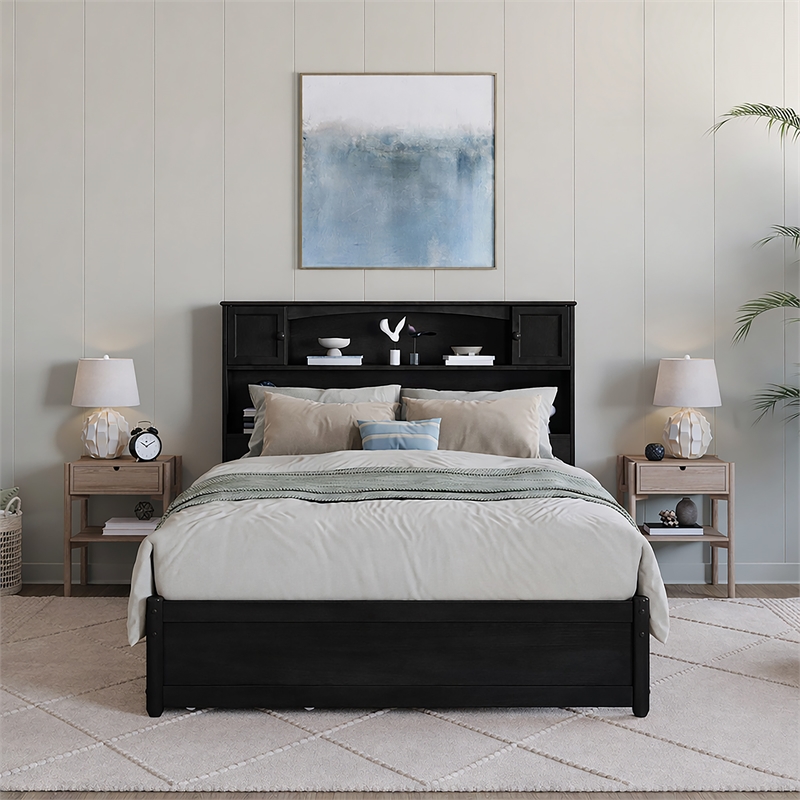 Denver Full Wood Platform Bed with Storage Drawers in Black