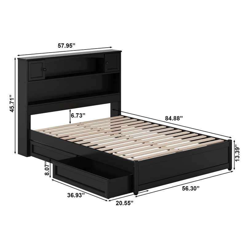 Denver Full Wood Platform Bed with Storage Drawers in Black