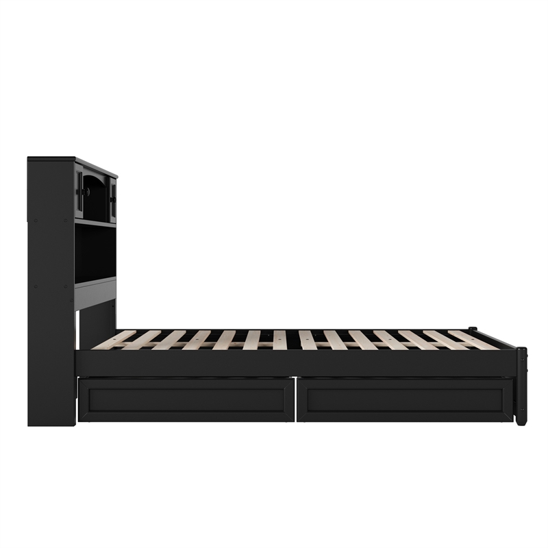 Denver Full Wood Platform Bed with Storage Drawers in Black