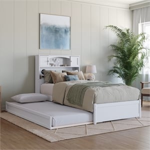 Denver Twin XL Wood Platform Bed with Twin XL Trundle in White