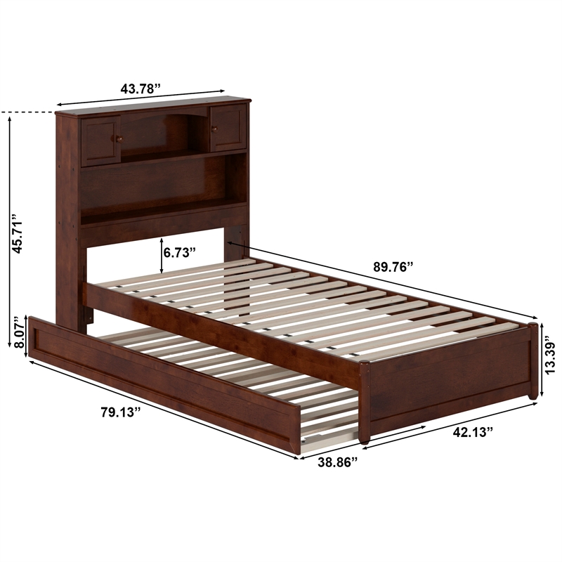 Denver Twin XL Wood Platform Bed with Twin XL Trundle in Walnut