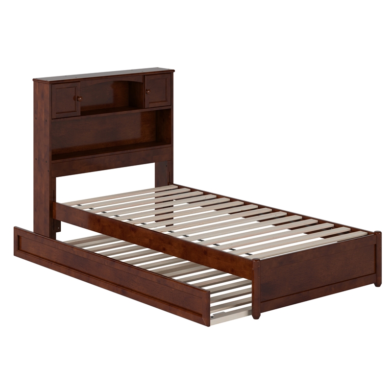 Denver Twin XL Wood Platform Bed with Twin XL Trundle in Walnut