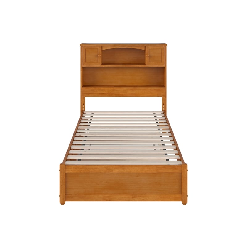 Denver Twin XL Wood Platform Bed with Twin XL Trundle in Light Toffee