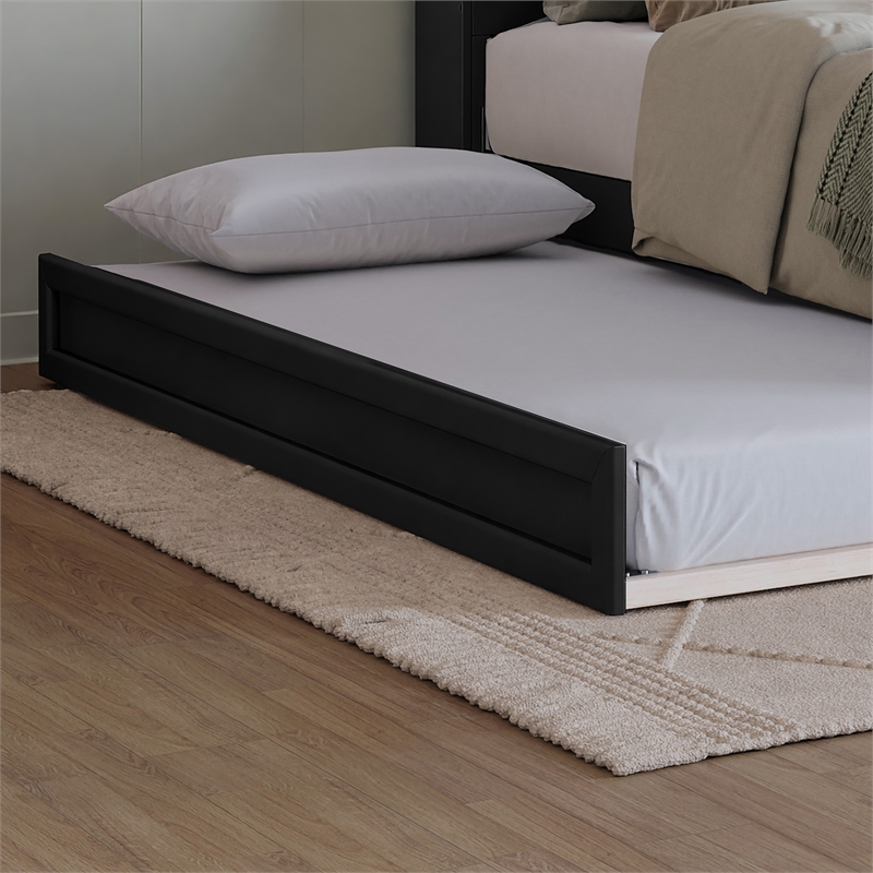 Denver Twin XL Wood Platform Bed with Twin XL Trundle in Black