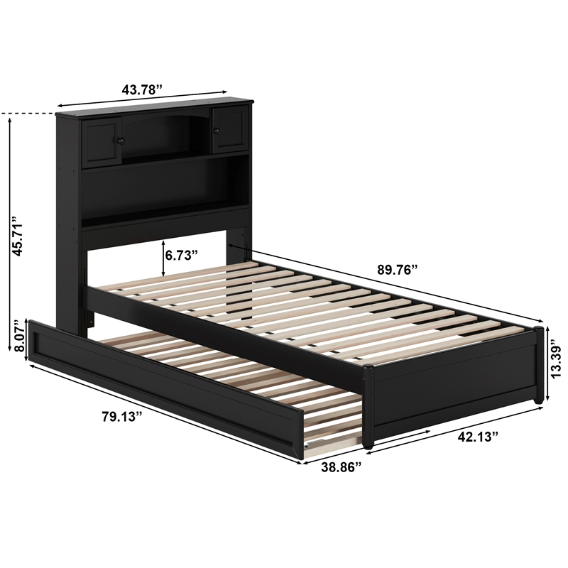 Denver Twin XL Wood Platform Bed with Twin XL Trundle in Black