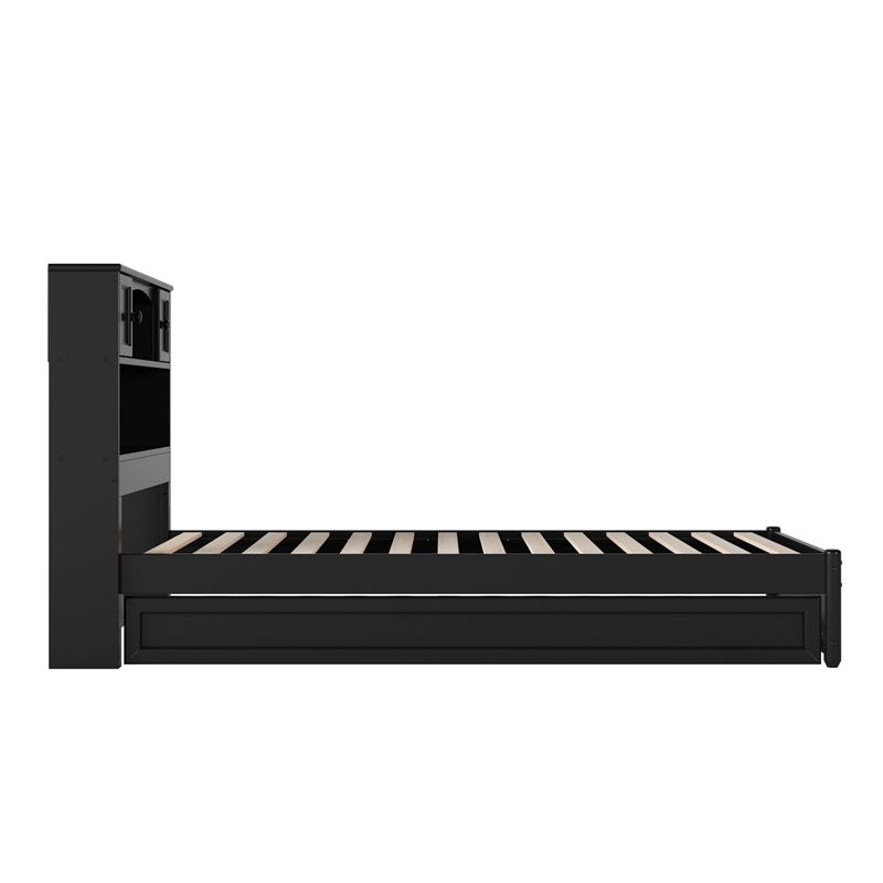 Denver Twin XL Wood Platform Bed with Twin XL Trundle in Black