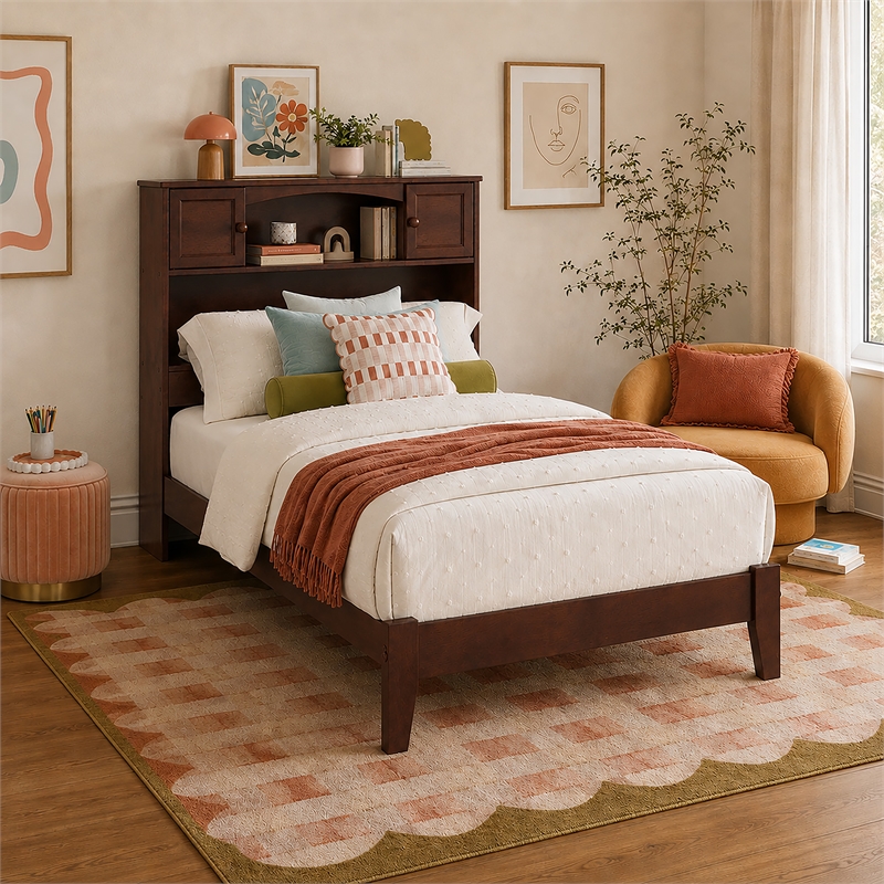 Denver Twin XL Wood Foundation Bed in Walnut