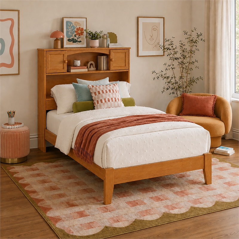 Denver Twin XL Wood Foundation Bed in Light Toffee