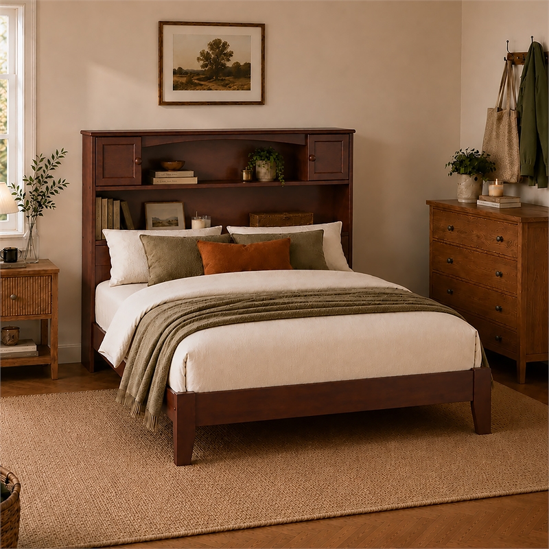Denver Full Wood Foundation Bed in Walnut