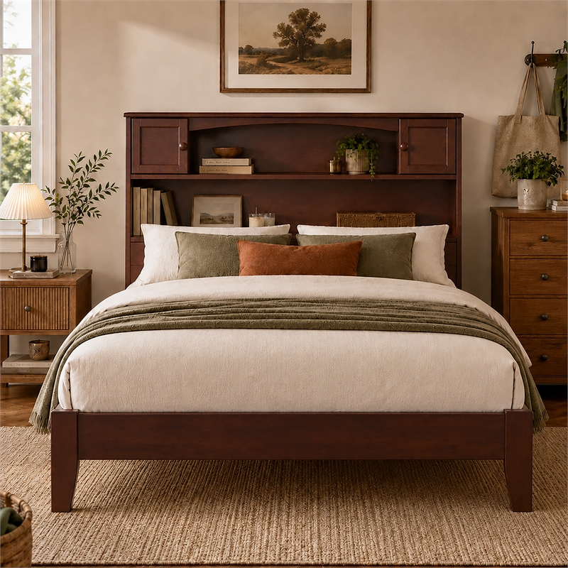 Denver Full Wood Foundation Bed in Walnut
