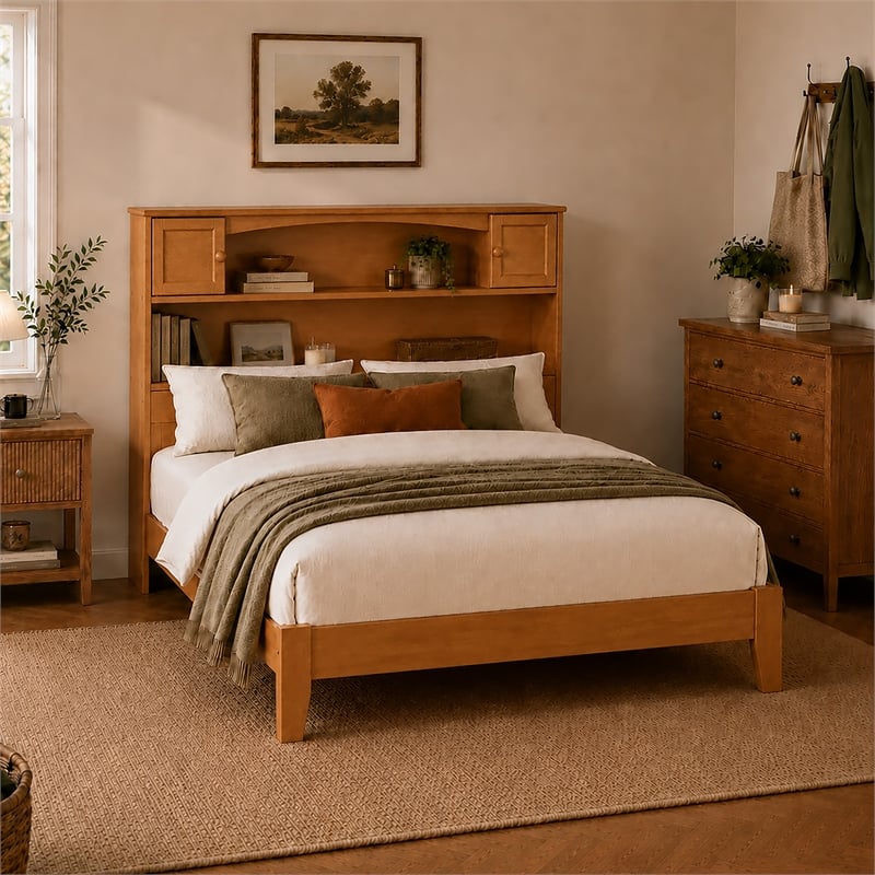 Denver Full Wood Foundation Bed in Light Toffee