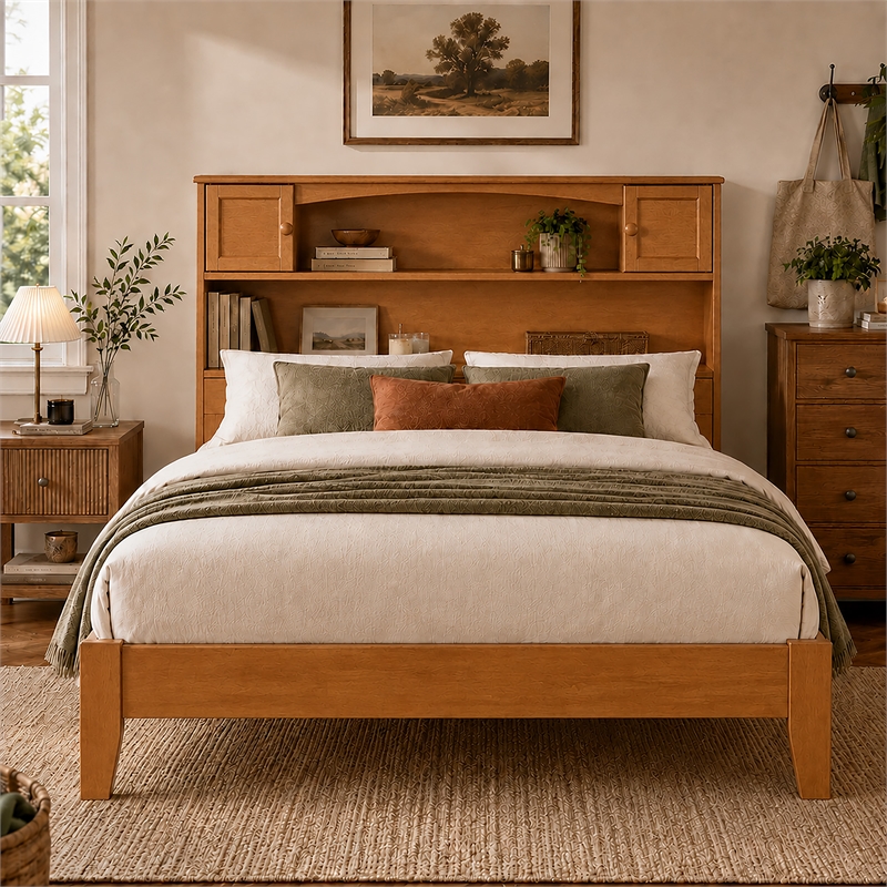 Denver Full Wood Foundation Bed in Light Toffee