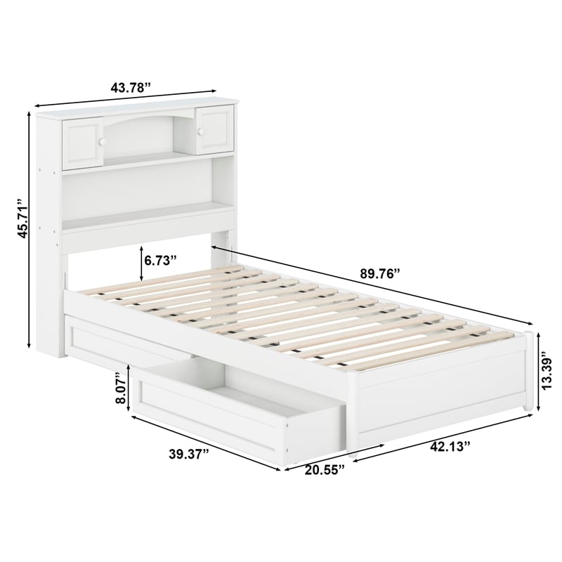 Denver Twin XL Wood Platform Bed with Storage Drawers in White