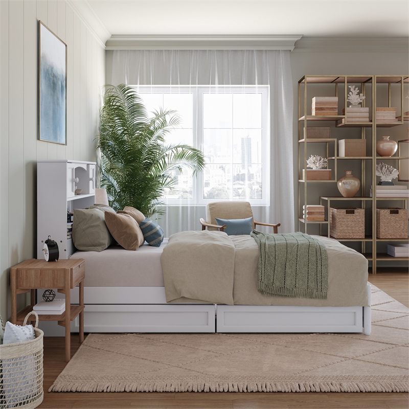 Denver Twin XL Wood Platform Bed with Storage Drawers in White