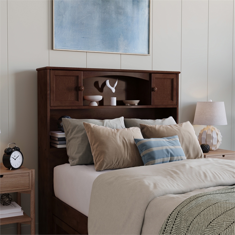 Denver Twin XL Wood Platform Bed with Storage Drawers in Walnut