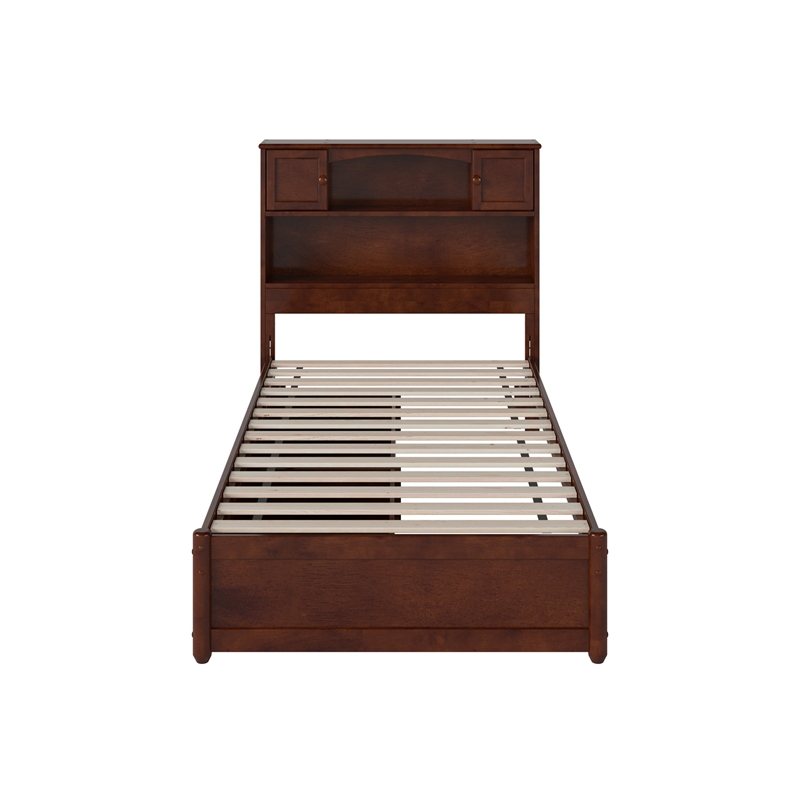 Denver Twin XL Wood Platform Bed with Storage Drawers in Walnut