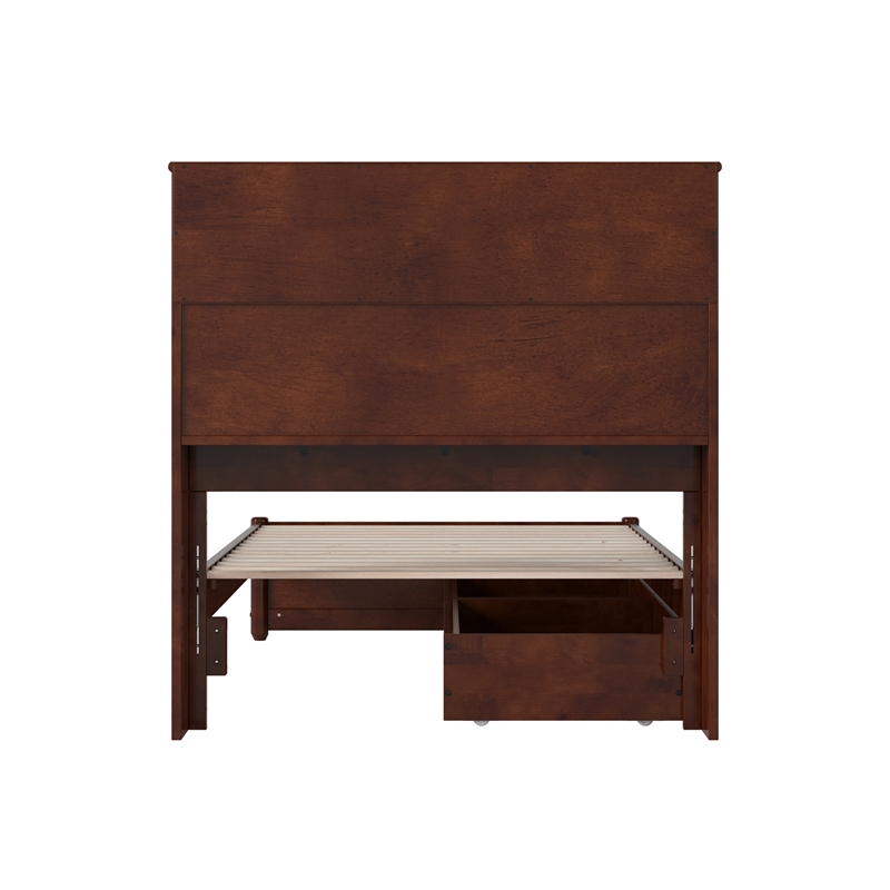 Denver Twin XL Wood Platform Bed with Storage Drawers in Walnut