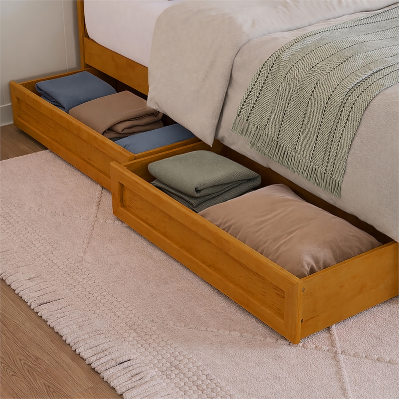 Denver Twin XL Wood Platform Bed with Storage Drawers in Light Toffee
