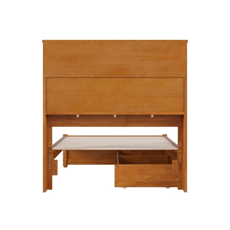 Denver Twin XL Wood Platform Bed with Storage Drawers in Light Toffee