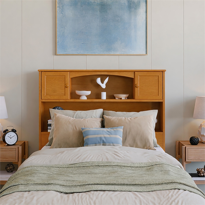 Denver Twin XL Wood Platform Bed with Storage Drawers in Light Toffee