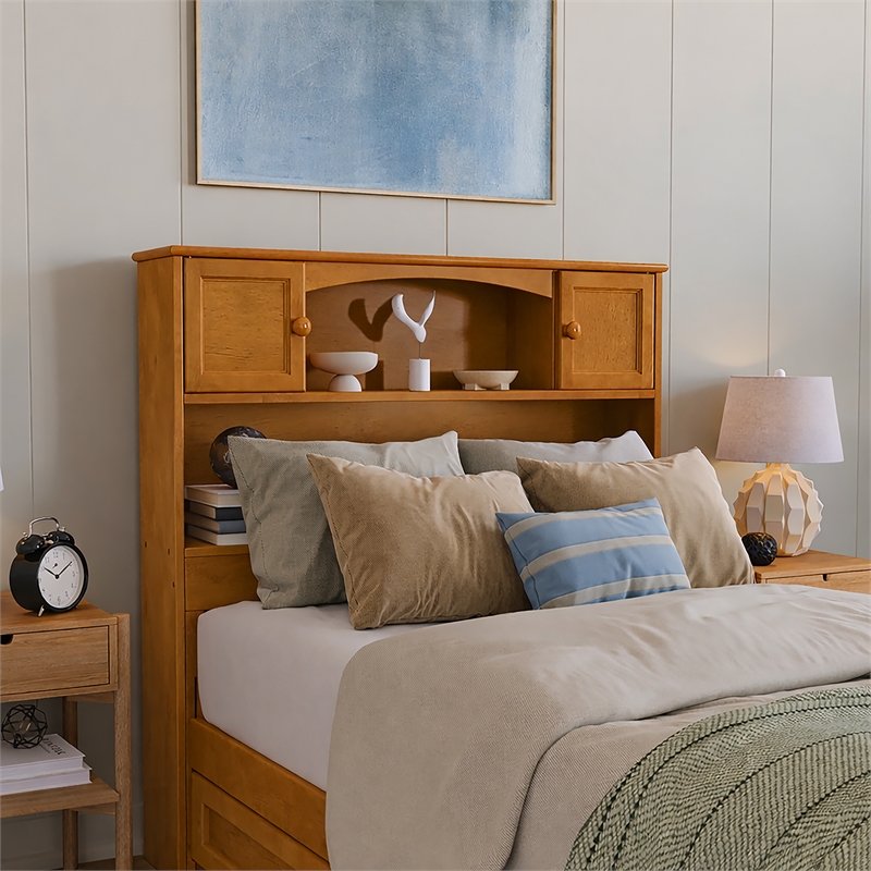 Denver Twin XL Wood Platform Bed with Storage Drawers in Light Toffee