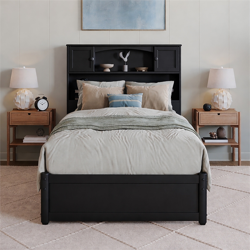Denver Twin XL Wood Platform Bed with Storage Drawers in Black