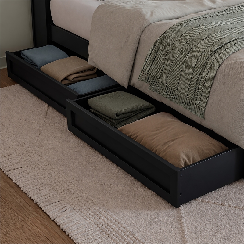 Denver Twin XL Wood Platform Bed with Storage Drawers in Black