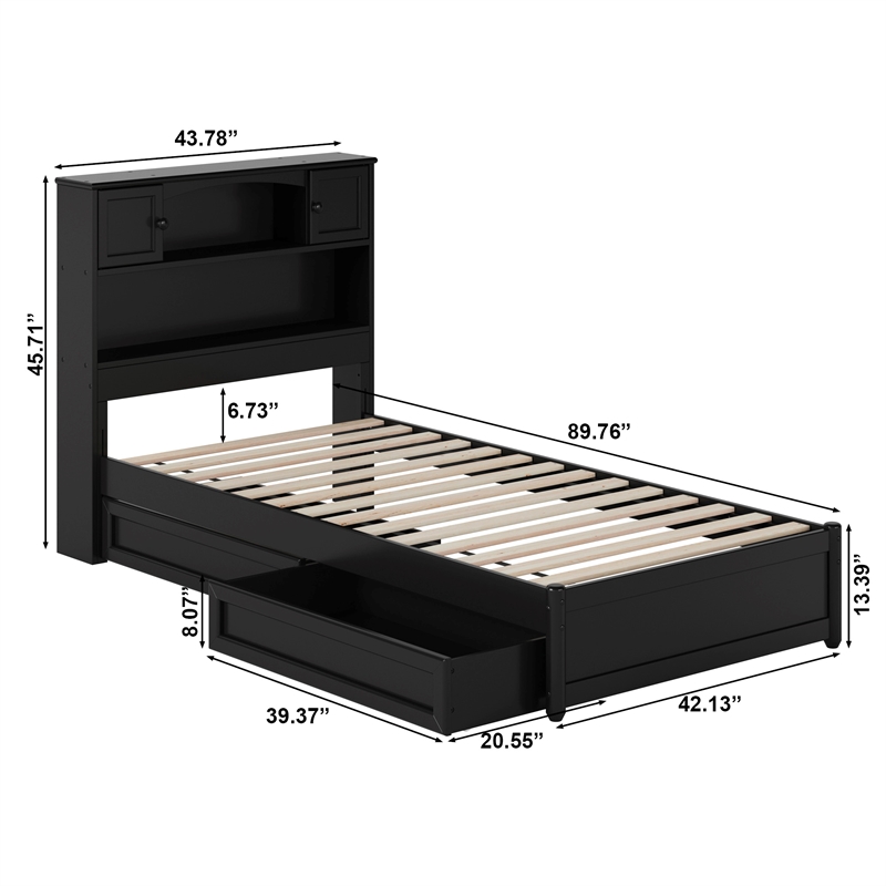 Denver Twin XL Wood Platform Bed with Storage Drawers in Black