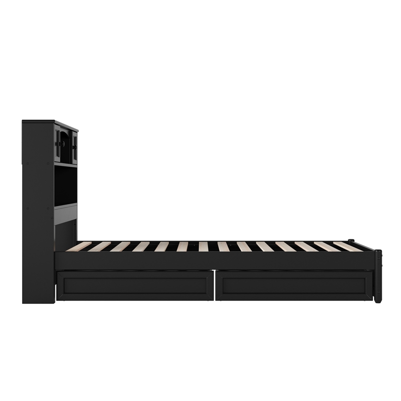 Denver Twin XL Wood Platform Bed with Storage Drawers in Black