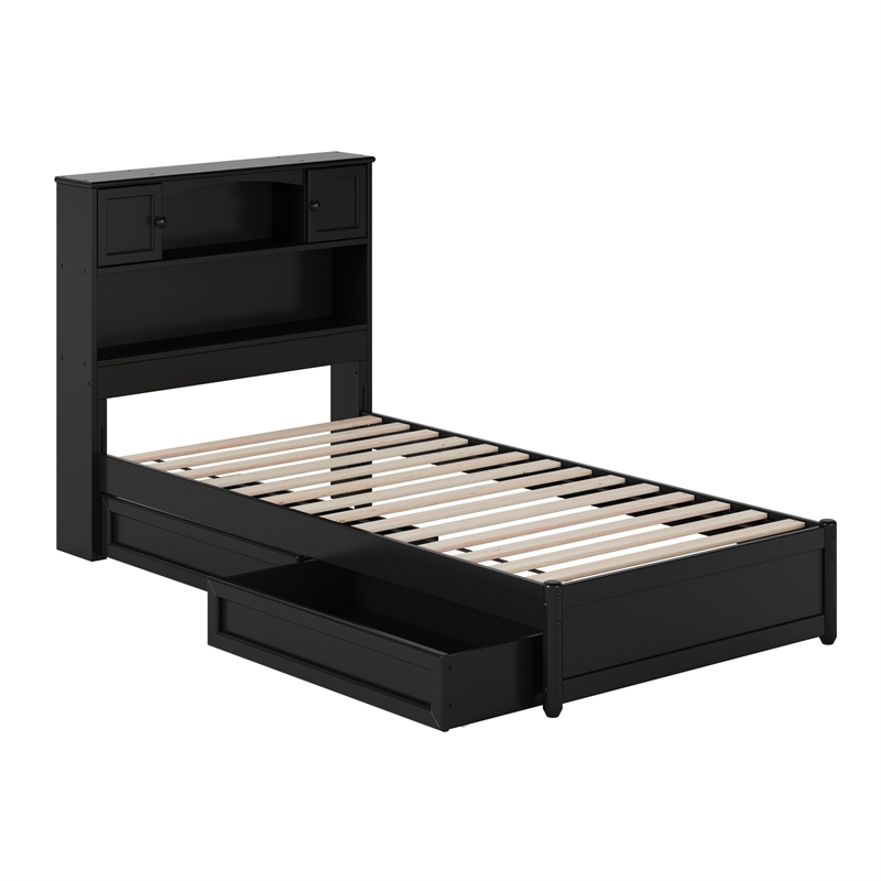 Denver Twin XL Wood Platform Bed with Storage Drawers in Black