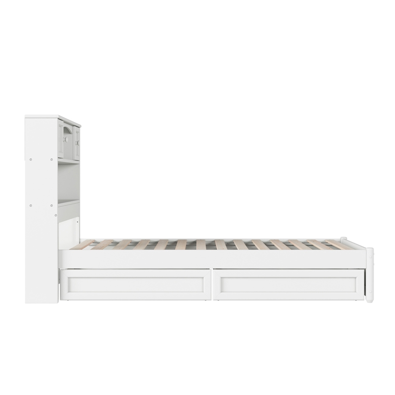 Denver Twin Wood Platform Bed with Storage Drawers in White