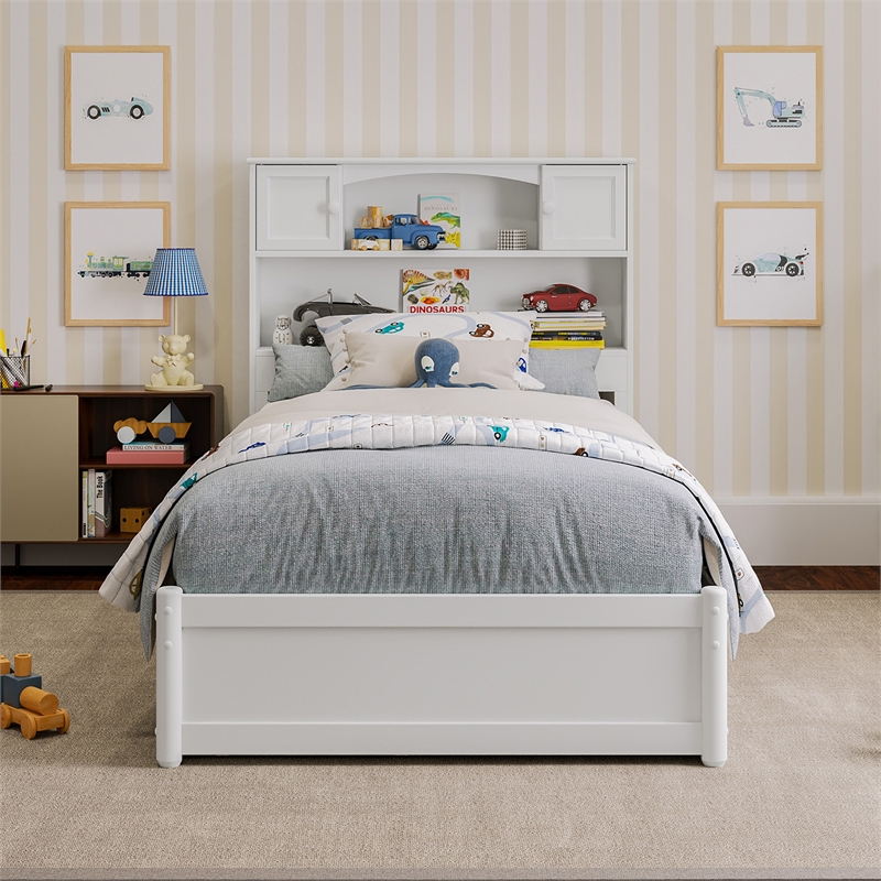 Denver Twin Wood Platform Bed with Storage Drawers in White