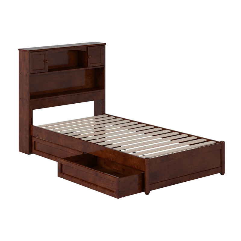 Denver Twin Wood Platform Bed with Storage Drawers in Walnut