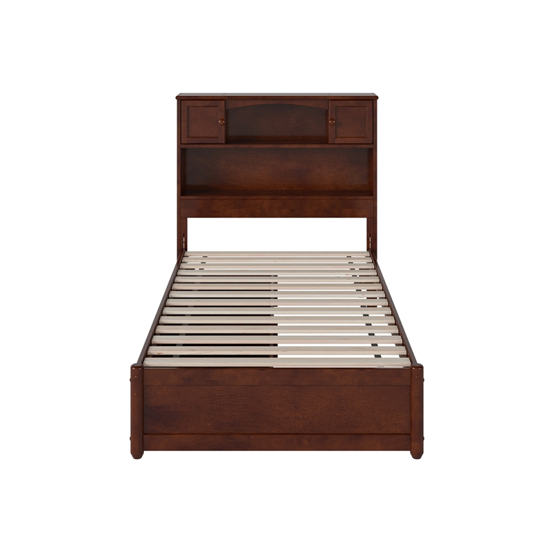 Denver Twin Wood Platform Bed with Storage Drawers in Walnut
