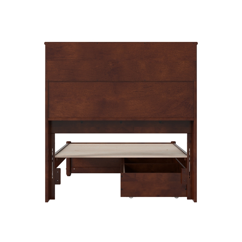 Denver Twin Wood Platform Bed with Storage Drawers in Walnut