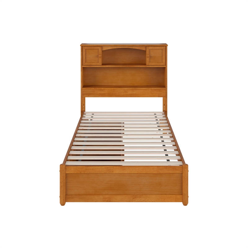 Denver Twin Wood Platform Bed with Storage Drawers in Light Toffee
