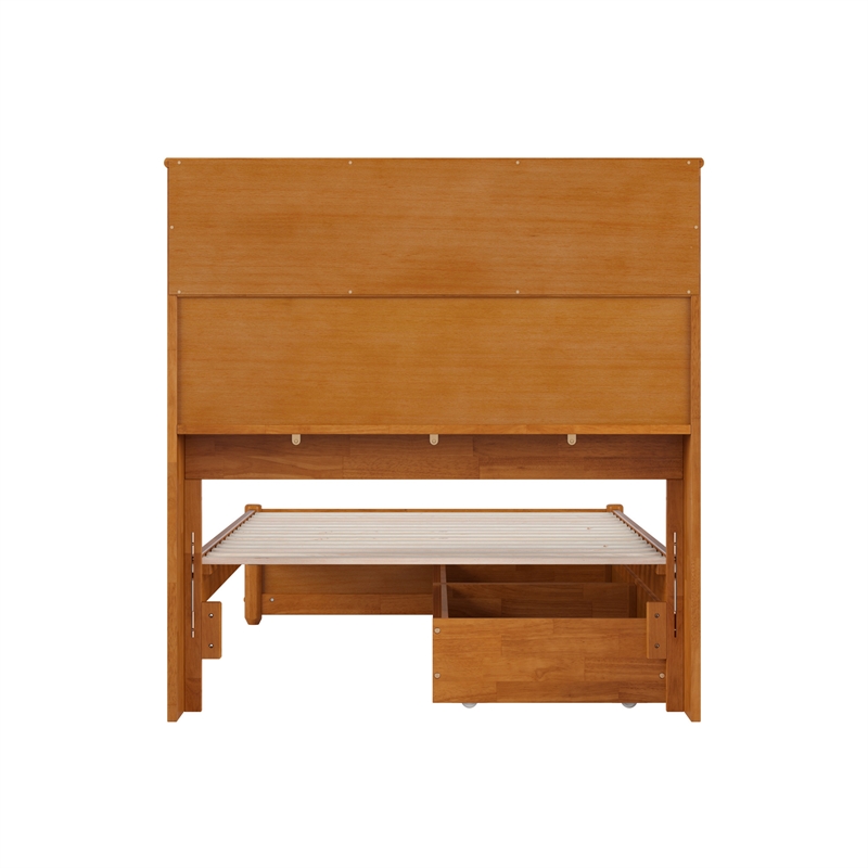 Denver Twin Wood Platform Bed with Storage Drawers in Light Toffee