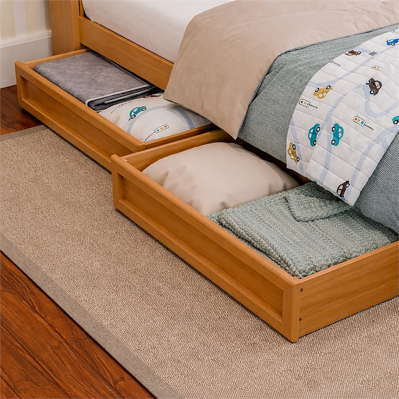 Denver Twin Wood Platform Bed with Storage Drawers in Light Toffee