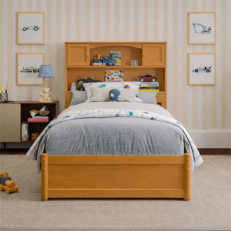 Denver Twin Wood Platform Bed with Storage Drawers in Light Toffee
