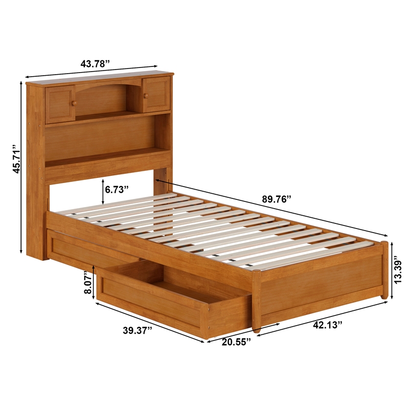 Denver Twin Wood Platform Bed with Storage Drawers in Light Toffee