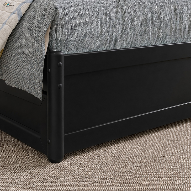 Denver Twin Wood Platform Bed with Storage Drawers in Black