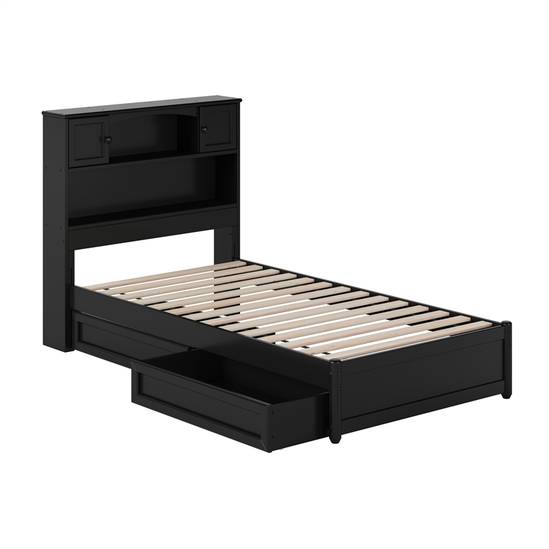Denver Twin Wood Platform Bed with Storage Drawers in Black
