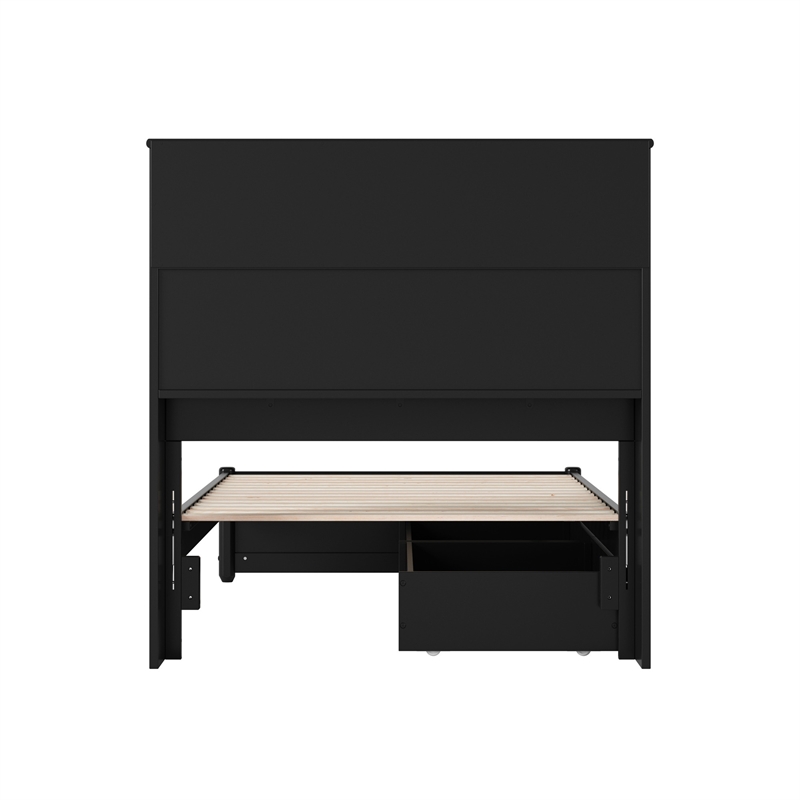 Denver Twin Wood Platform Bed with Storage Drawers in Black