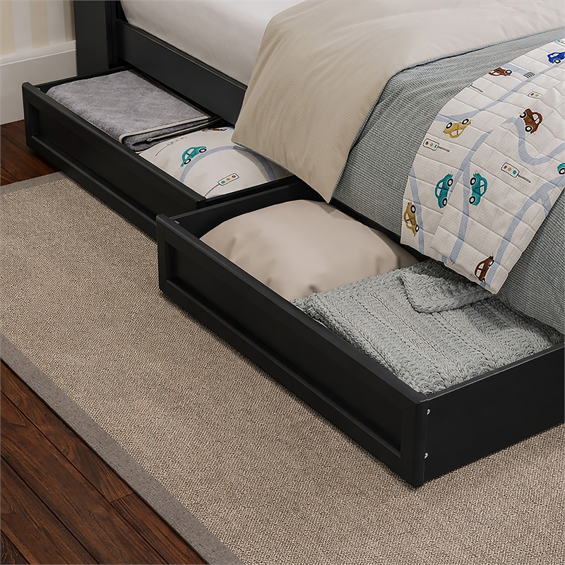 Denver Twin Wood Platform Bed with Storage Drawers in Black