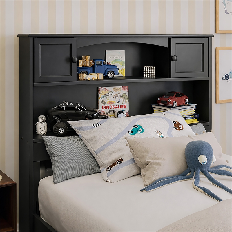 Denver Twin Wood Platform Bed with Storage Drawers in Black