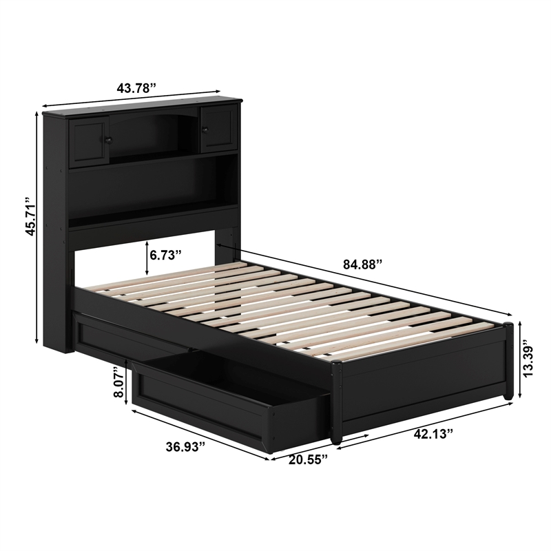 Denver Twin Wood Platform Bed with Storage Drawers in Black